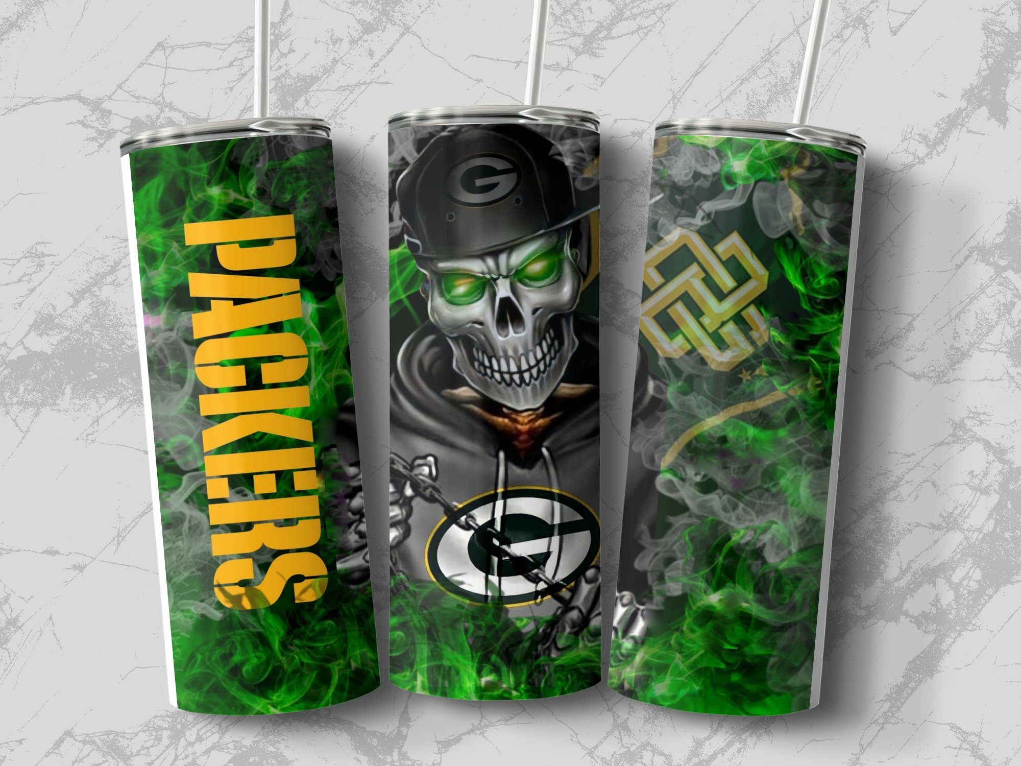 Green Bay Packers Skeleton Skull Graphic, Halloween Theme, Sports Fan Gift, Creepy Skull Tumbler, Eerie Design, Unique Gift Idea - Image 2