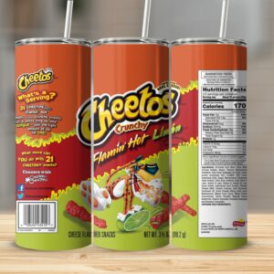 Cheetos Crunchy Flamin Hot Limon Skinny Tumbler, 20oz Tumbler for Hot Beverage Lovers, Unique Cheetos Tumbler Gift Idea