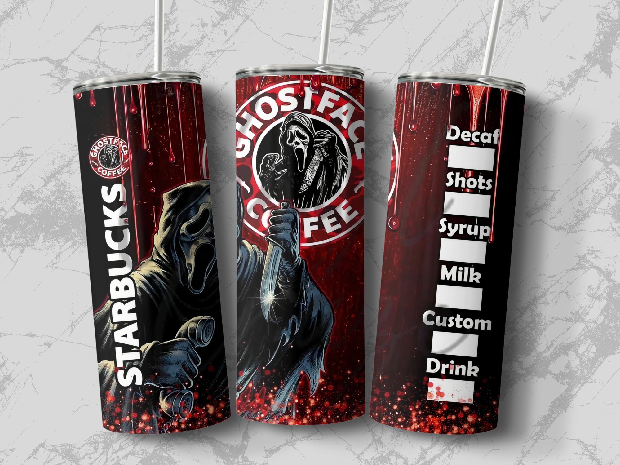 Ghostface Inspired Tumbler, 20oz Skinny Tumbler, Horror Movie Tumbler, Creepy Coffee Tumbler, Reusable Metal Tumbler, Horror Fan Gift - Image 2