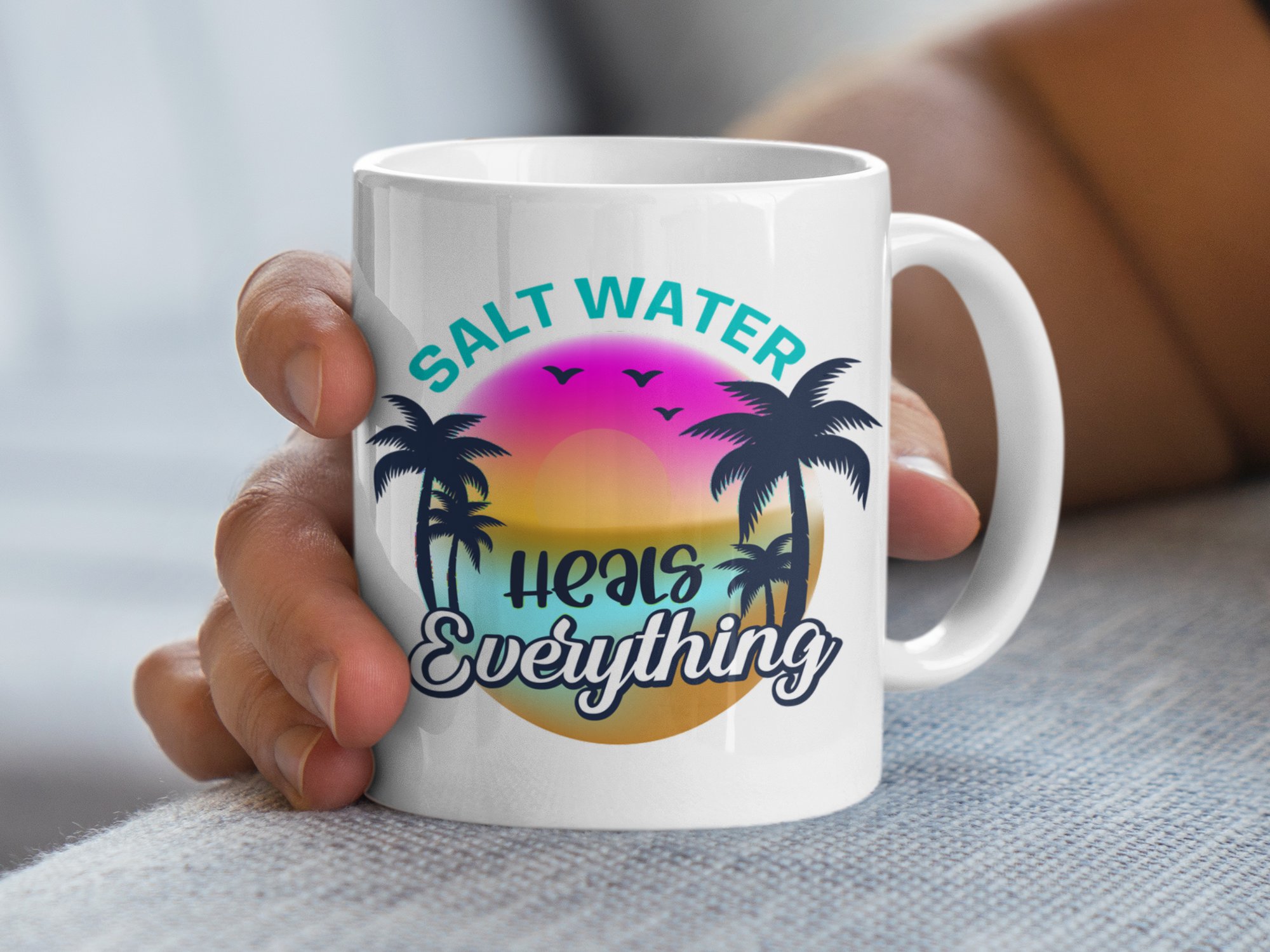 Salt Water Heals Everything Beach Sunset Mug - Image 2
