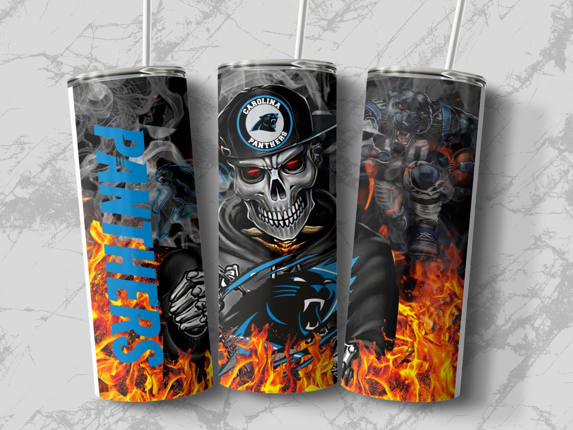Carolina Panthers logo, fiery background Tumbler, unique NFL fan gift, football fan drinkware, collectible tumbler - Image 3