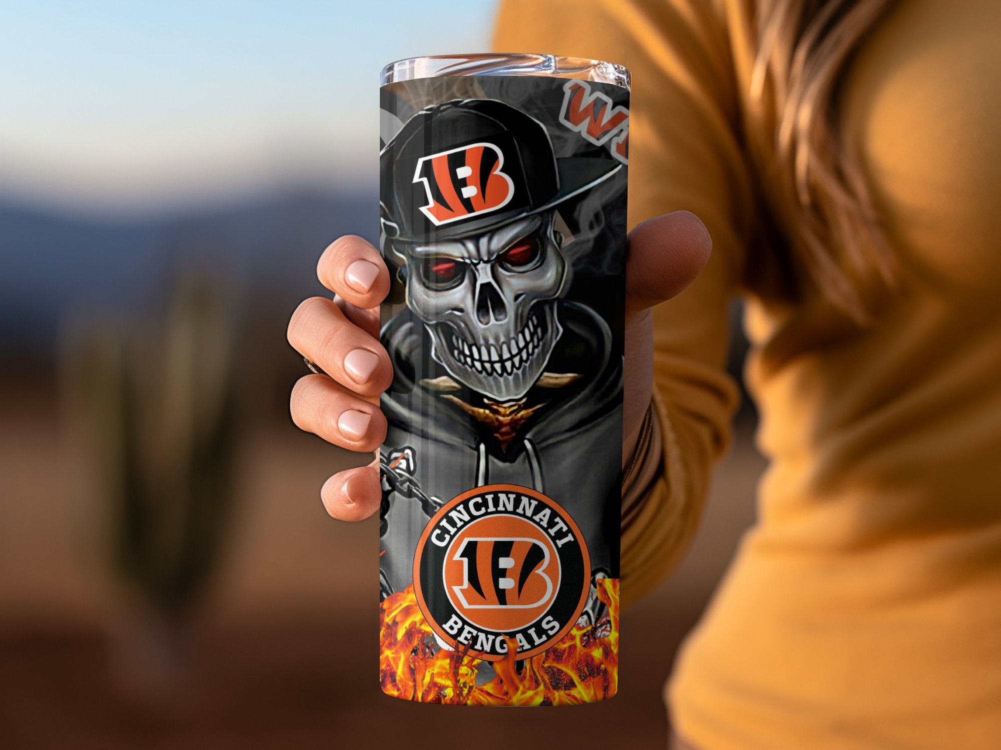 Bengals Tumbler, Cincinnati Bengals Fan Gift, Who Dey Tumbler, NFL Team Skull Tumbler, Football Fan Gift Idea, Sports Tumbler - Image 3