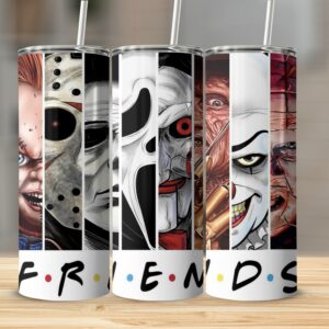 Horror Movie Characters Collage 20oz Skinny Tumbler, Friends Parody Tumbler, Horror Icons Tumbler, Spooky Gift Tumbler, Halloween Drinkware