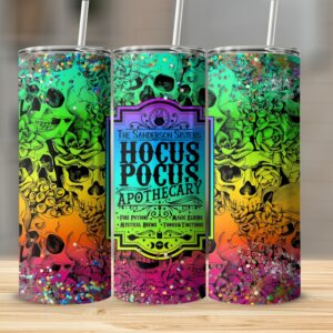 Hocus Pocus Apothecary 20oz Skinny Tumbler, Halloween Themed Tumbler, Colorful Skull Tumbler, Spooky Season Drinkware, Witchy Gift