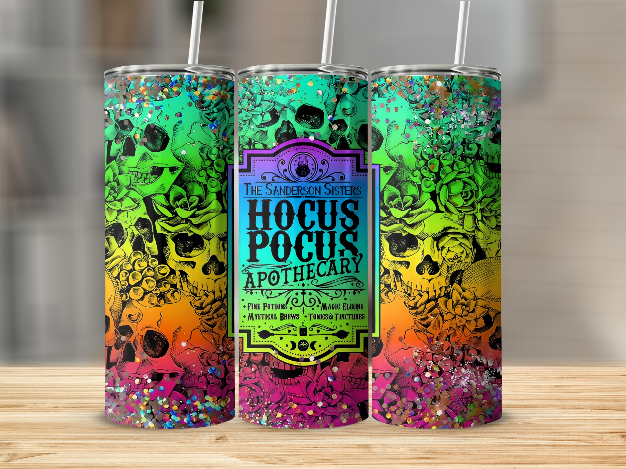 Hocus Pocus Apothecary 20oz Skinny Tumbler, Halloween Themed Tumbler, Colorful Skull Tumbler, Spooky Season Drinkware, Witchy Gift