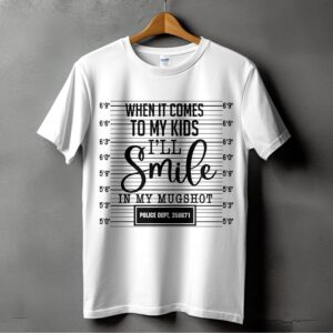 Funny Mom T-Shirt Design,I Will Smile Mugshot Digital Art, Proud Parent Tee, Sarcastic Mug Shot Shirt Print, Mom Dad Gift, SVG PNG