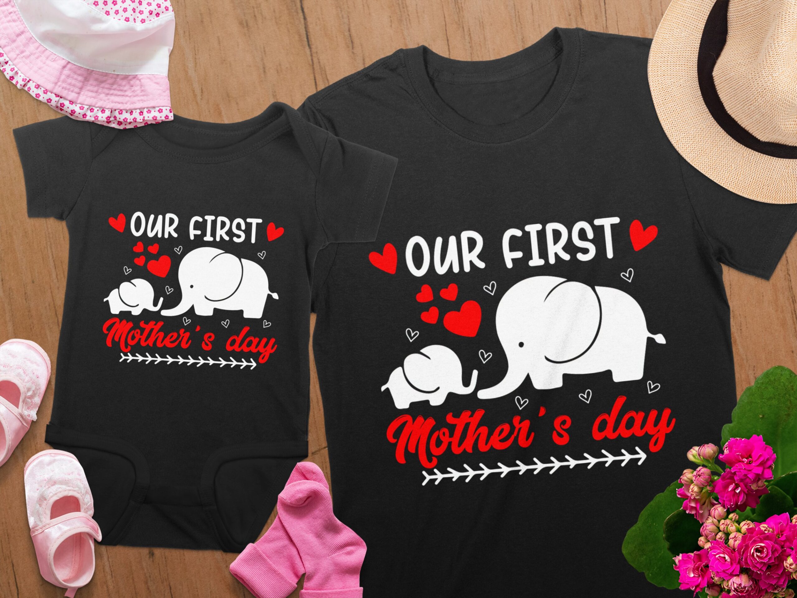Our First Mothers Day Elephant T-Shirts, Digital Download, Elephant Mom and Baby, Mothers Day Gift,New Mom T Shirts - Image 4