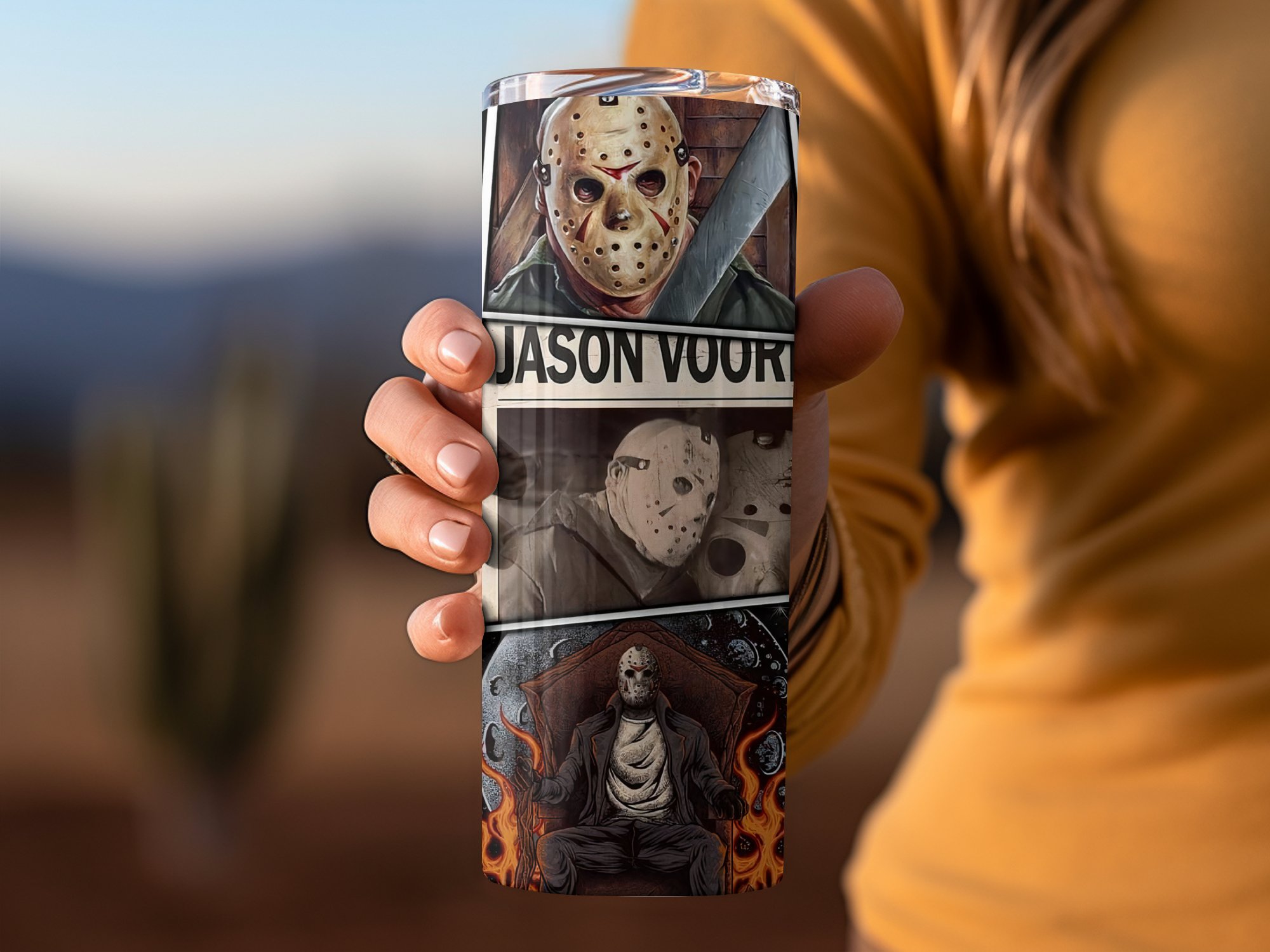 Horror Movie Character 20oz Skinny Tumbler, Scary Mask Design Tumbler, Halloween Themed Tumbler Gift, Unique Horror Merchandise - Image 3