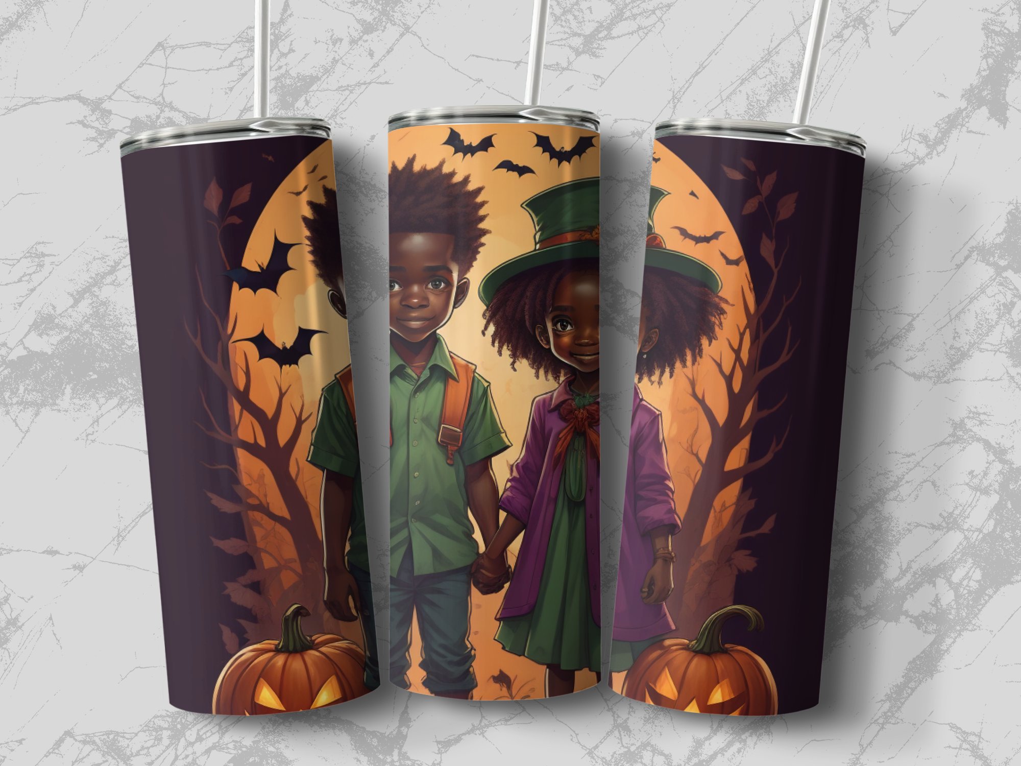 Cute Kids Halloween Design Tumbler, 20oz Skinny Tumbler, Halloween Party Accessory, Pumpkin and Witch Hat Tumbler, Fall Decor Gift - Image 4