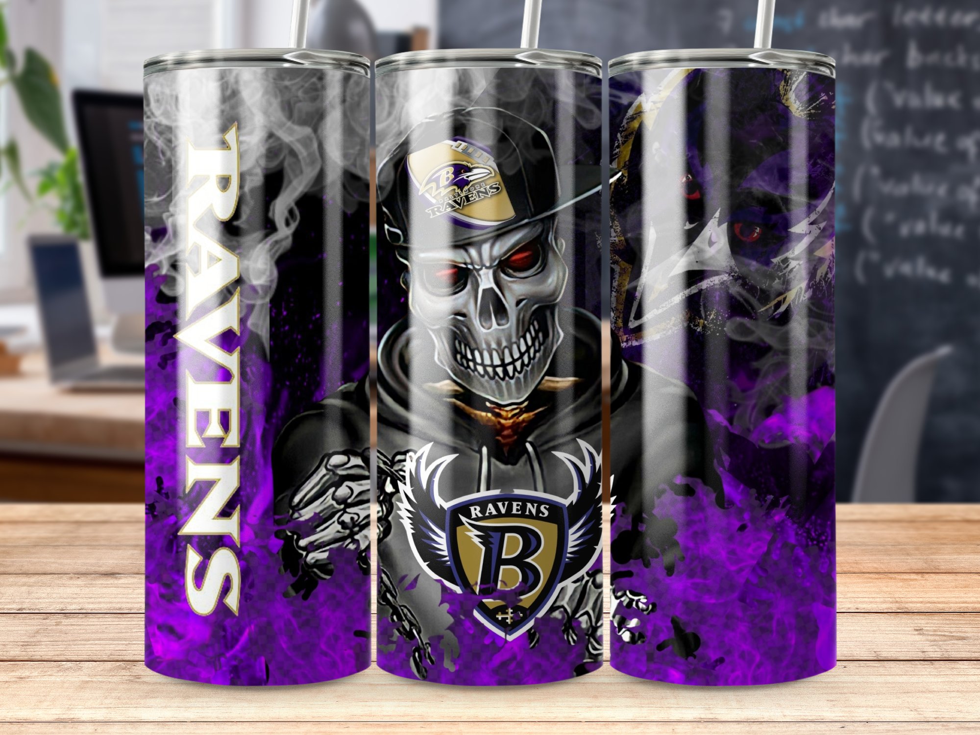 Ravens Football Team Design, Smoky Purple and Black Theme, Unique Sports Fan Gift, Trendy Tumbler for Tailgates - Image 5
