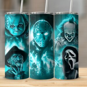 Horror Movie Icons 20oz Skinny Tumbler, Scary Characters Tumbler, Halloween Tumbler, Creepy Horror Tumbler, Gift for Horror Fans