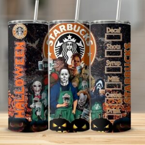 Halloween Starbucks Horror Characters 20oz Skinny Tumbler, Halloween Horror Starbucks Cup, Spooky Coffee Tumbler, Horror Movie Tumbler Gift