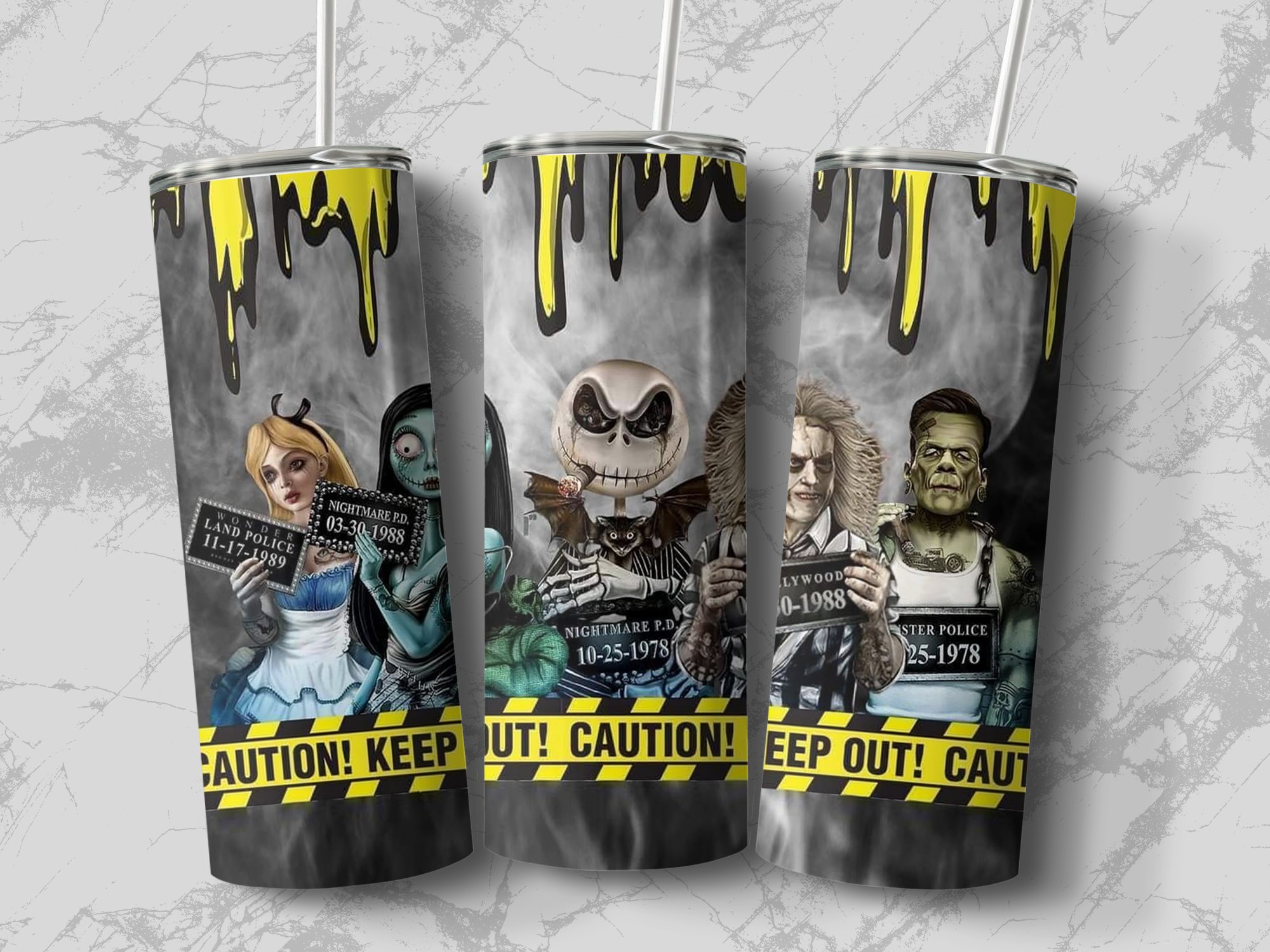 Halloween Movie Character Tumbler, 20oz Skinny Tumbler, Scary Character Tumbler, Personalized Gift, Caution Keep Out Tumbler - Image 2