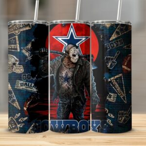 Horror Inspired 20oz Skinny Tumbler, Unique Cowboys Design Skinny Tumbler, 20oz Tumbler with Horror Theme for Fans