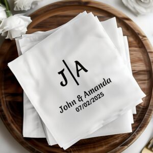 Personalized Wedding Napkins, Custom Monogram Napkins, Initials and Names Napkins, Elegant Wedding Table Decor, Wedding Date Napkins