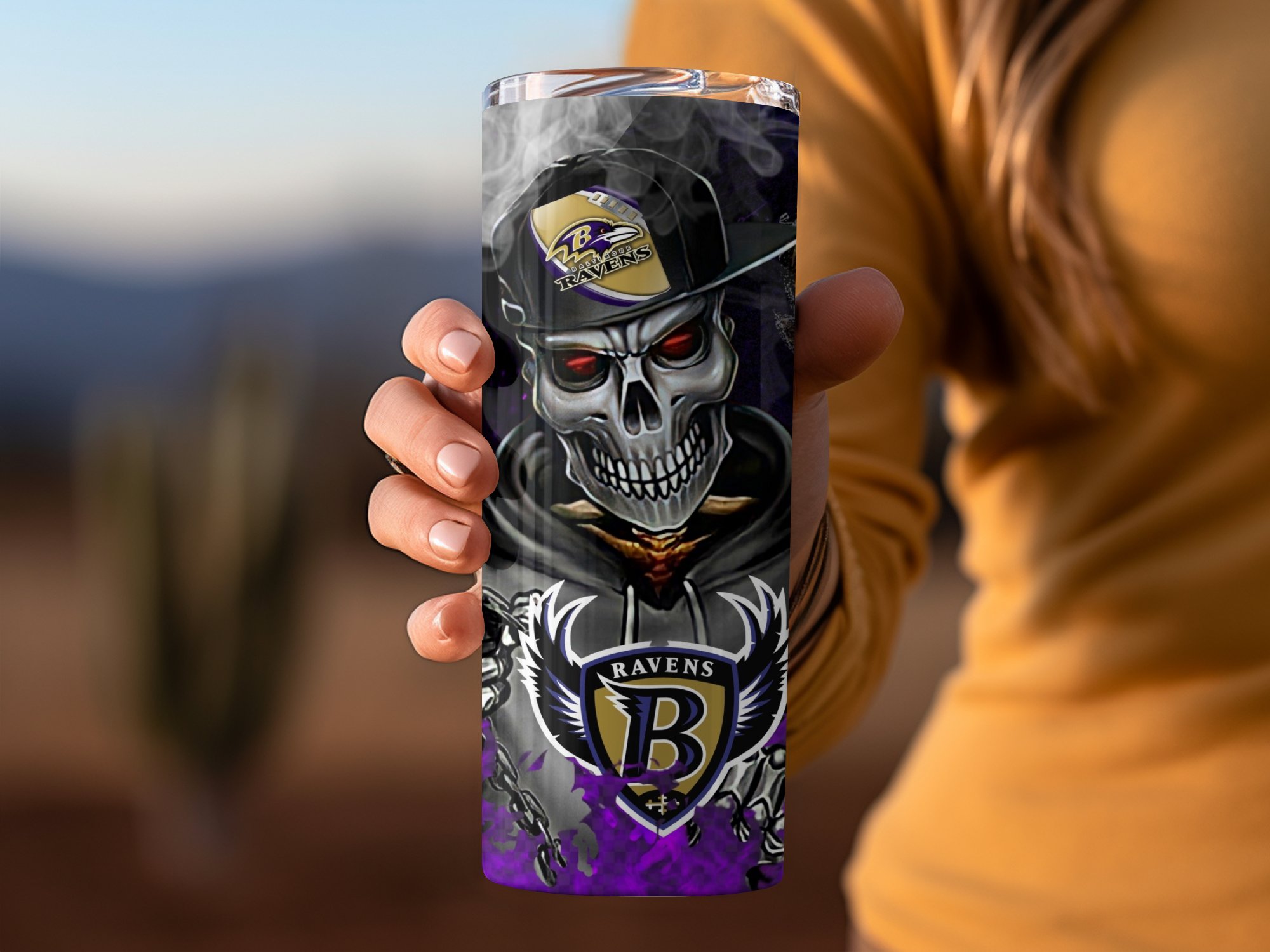 Ravens Football Team Design, Smoky Purple and Black Theme, Unique Sports Fan Gift, Trendy Tumbler for Tailgates - Image 4