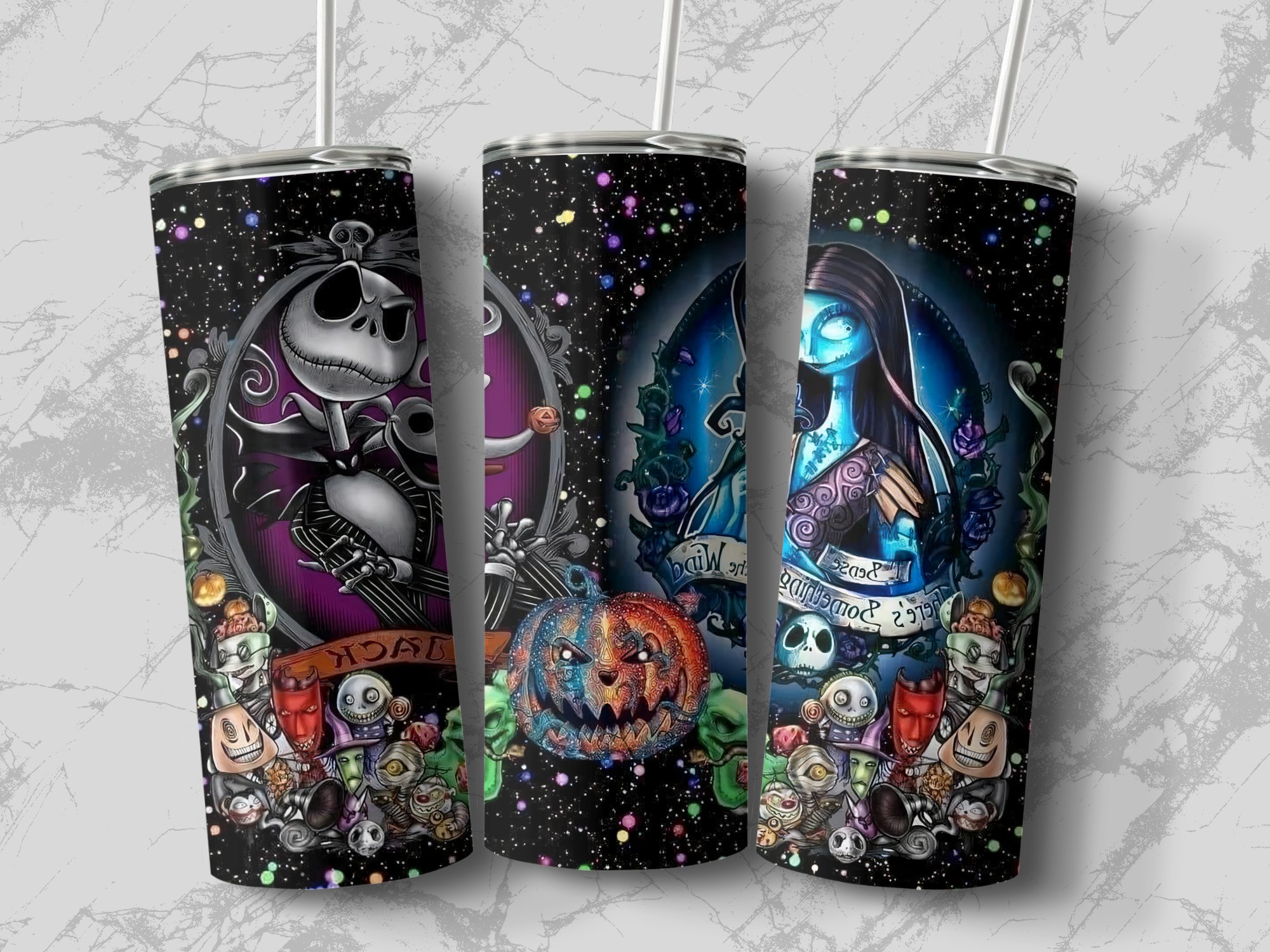 Halloween Gothic Tumbler, Nightmare Themed Skinny Tumbler, Spooky Jack and Sally Art Tumbler, Unique Horror Gift for Fans - Image 4