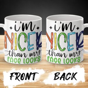 Funny Coffee Mug, I'm Nicer Than My Face Looks, Humorous Gift Mug, Sarcastic Quote Mug, Unique Gift for Friends, Office Humor Mug