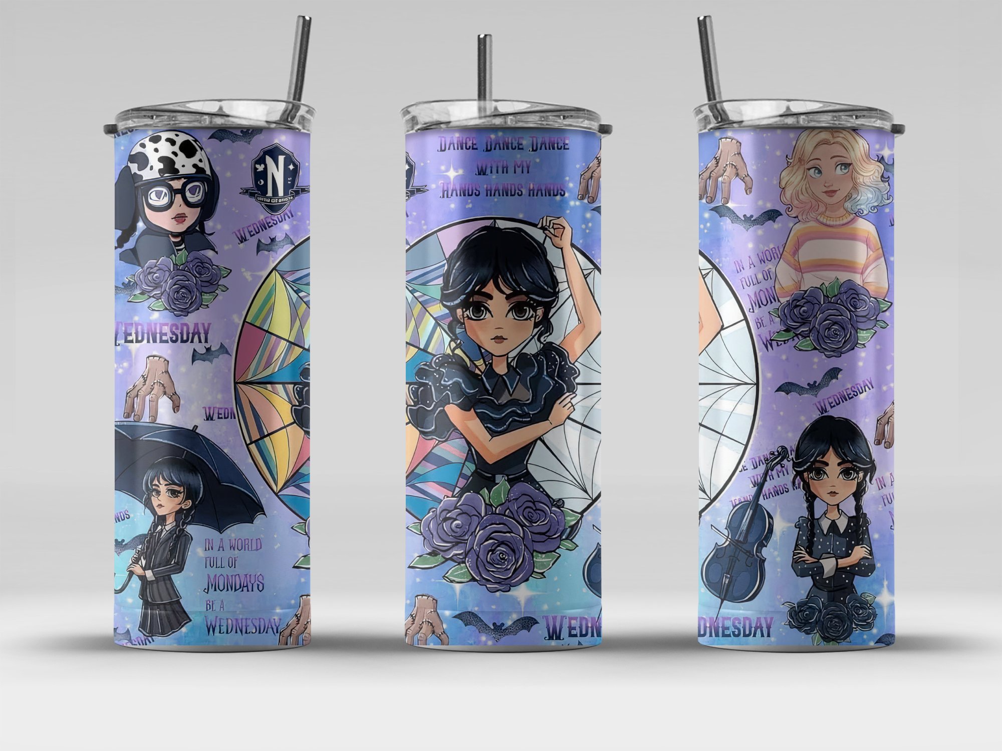 Wednesday Addams 20oz Skinny Tumbler, Goth Character Tumbler, Distinctive Art Tumbler, Dark Aesthetic Tumbler, Trendy Drinkware - Image 4