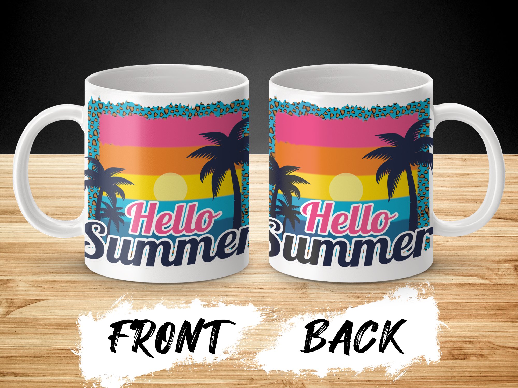 Hello Summer Mug, Retro Beach Sunset Mug, Summer Coffee Cup, Vacation Mug, Tropical Palm Trees Design, Colorful Summer Gift, Beach Lover Mug - Image 2