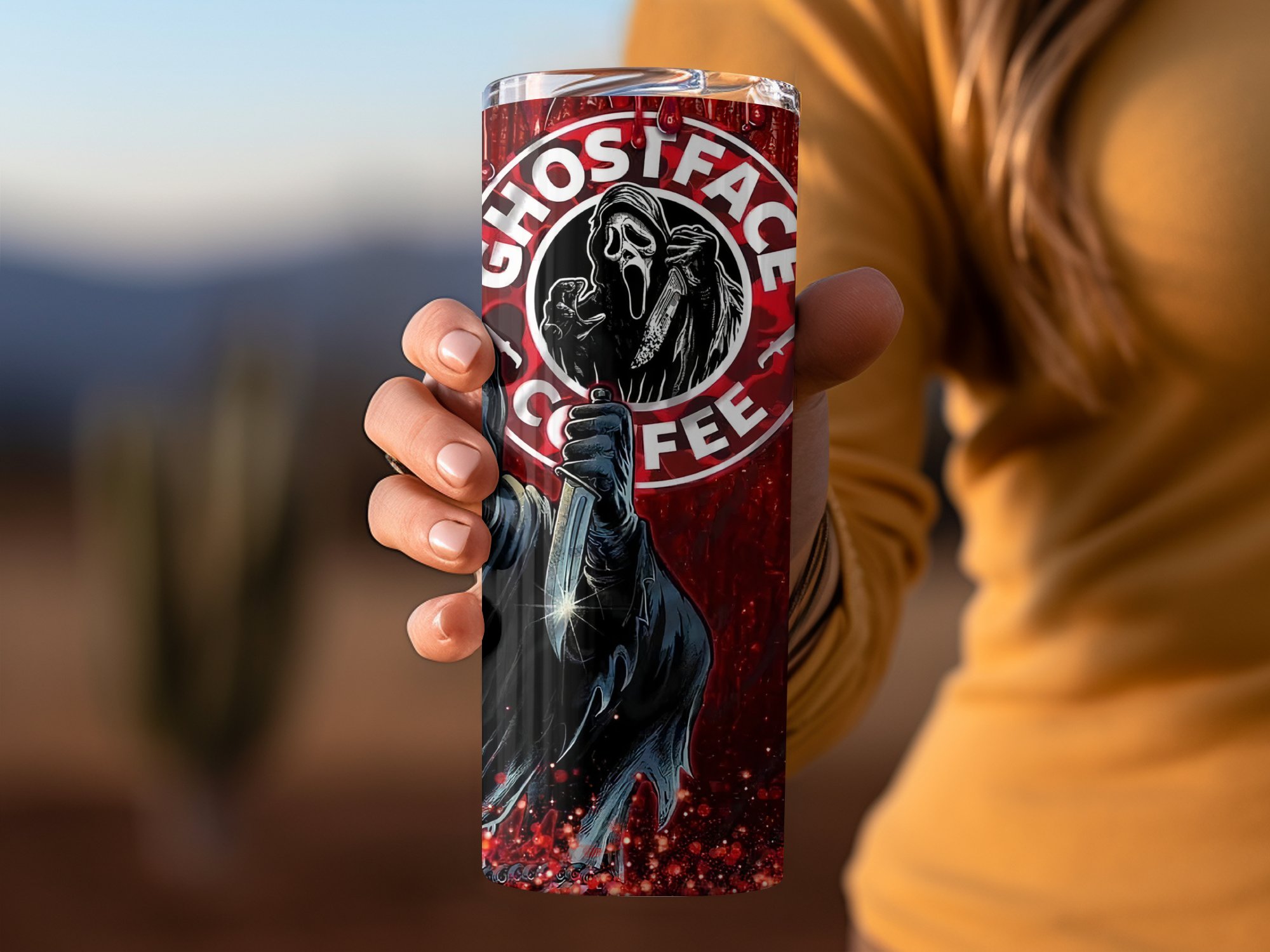 Ghostface Inspired Tumbler, 20oz Skinny Tumbler, Horror Movie Tumbler, Creepy Coffee Tumbler, Reusable Metal Tumbler, Horror Fan Gift - Image 3
