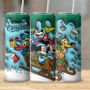 Christmas Disney Characters Sleigh Ride Skinny Tumbler, Holiday Themed Drinkware for Festive Celebrations, Unique Christmas Gift Idea