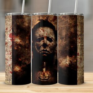 Horror Movie Tumbler, 20oz Skinny Tumbler for Halloween, Michael Myers Inspired Tumbler, Scary Movie Drinkware, Spooky Gift Idea