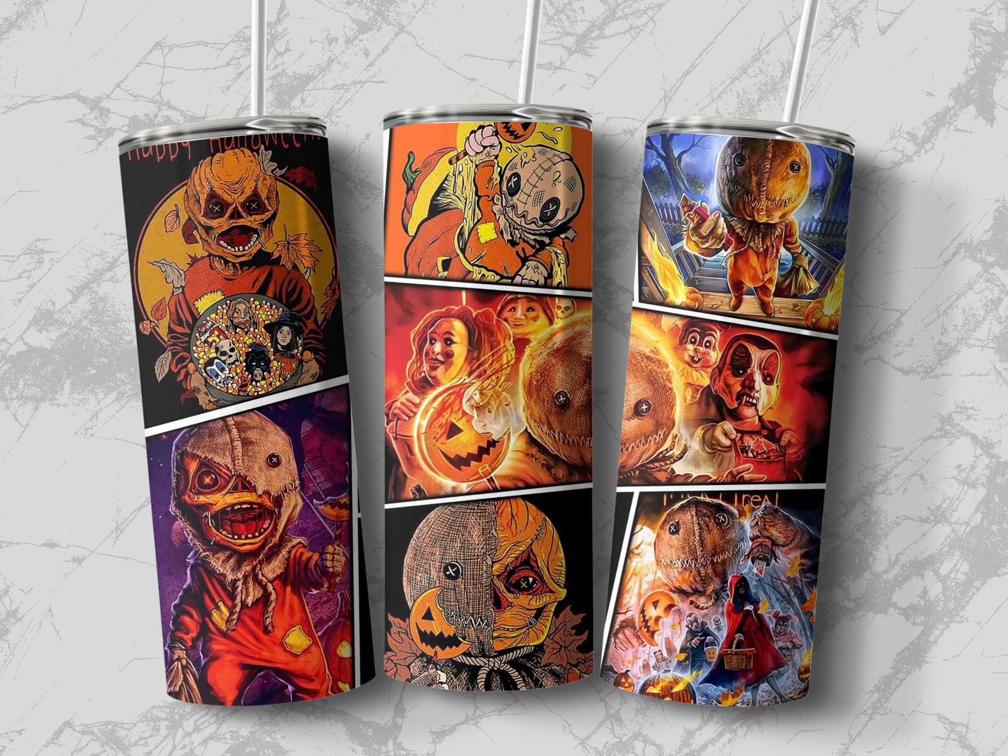 Halloween Horror Art Tumbler, 20oz Skinny Tumbler, Spooky Movie Design Tumbler, Trick or Treat Themed Tumbler, Creepy Character Tumbler - Image 2