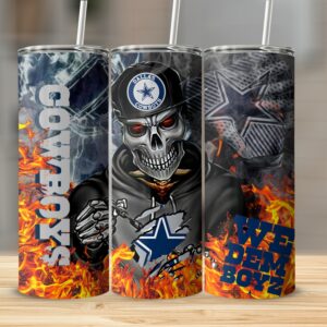Cowboys Skull Tumbler, Dallas Fan Gift, We Dem Boyz Tumbler, Fire Design Tumbler, Sports Fan Cup, Unique Football Gift