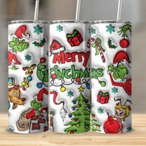 Christmas Grinch Tumbler, Merry Grinchmas Skinny Tumbler, 20oz Holiday Tumbler, Christmas Tree Grinch Mug, Grinch Christmas Gift