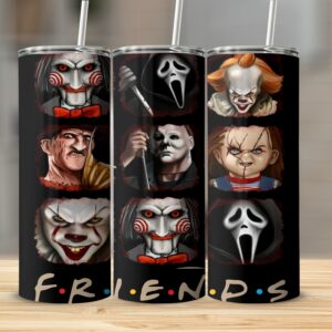 Horror Movie Character Friends Skinny Tumbler, 20oz Insulated Tumbler, Scary Movie Fan Gift, Halloween Horror Tumbler