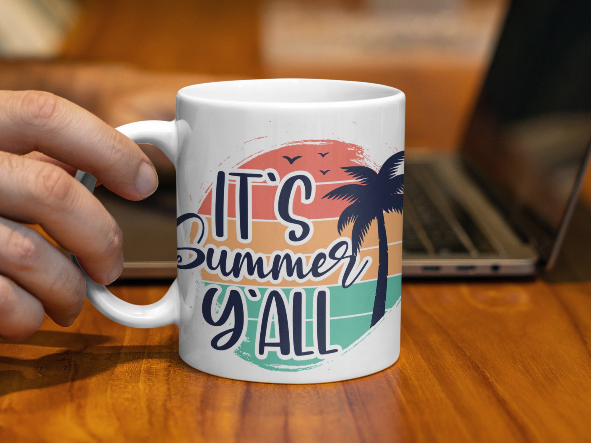 It's Summer Y'all Mug, Retro Palm Tree Mug, Summer Vibes Mug, Tropical Coffee Mug, Beach Lover Gift, Vacation Travel Mug, Fun Mug - Image 3