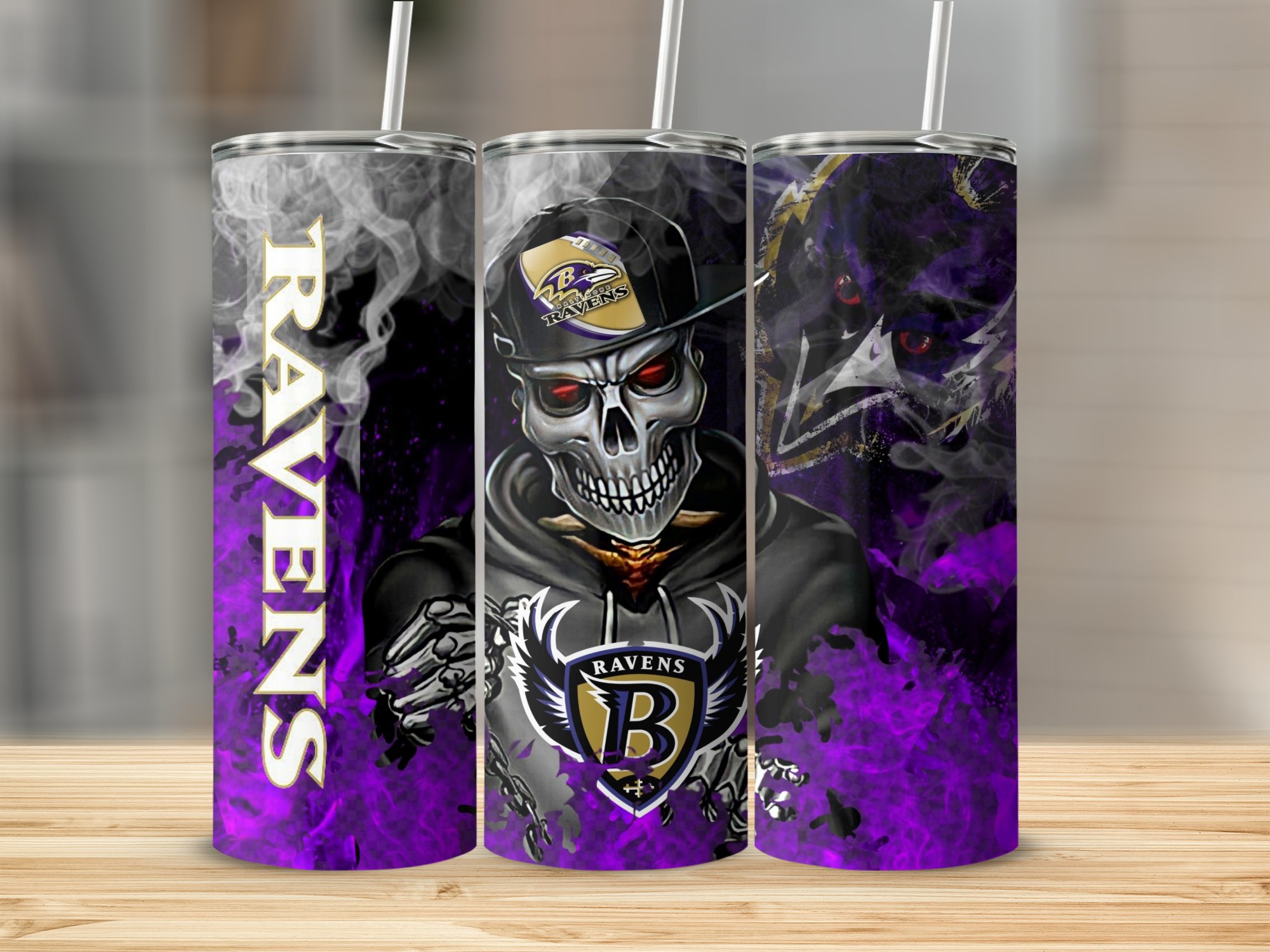 Ravens Football Team Design, Smoky Purple and Black Theme, Unique Sports Fan Gift, Trendy Tumbler for Tailgates - Image 2