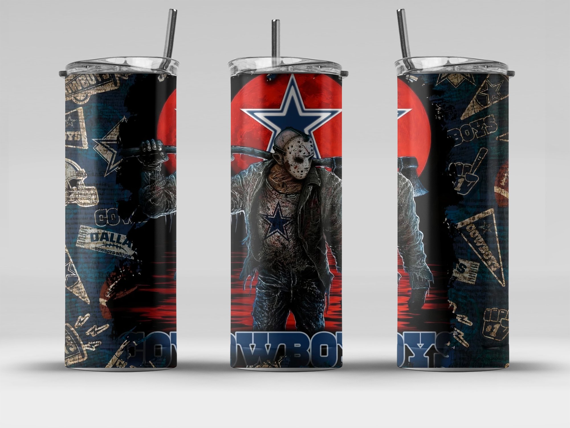 Horror Inspired 20oz Skinny Tumbler, Unique Cowboys Design Skinny Tumbler, 20oz Tumbler with Horror Theme for Fans - Image 4