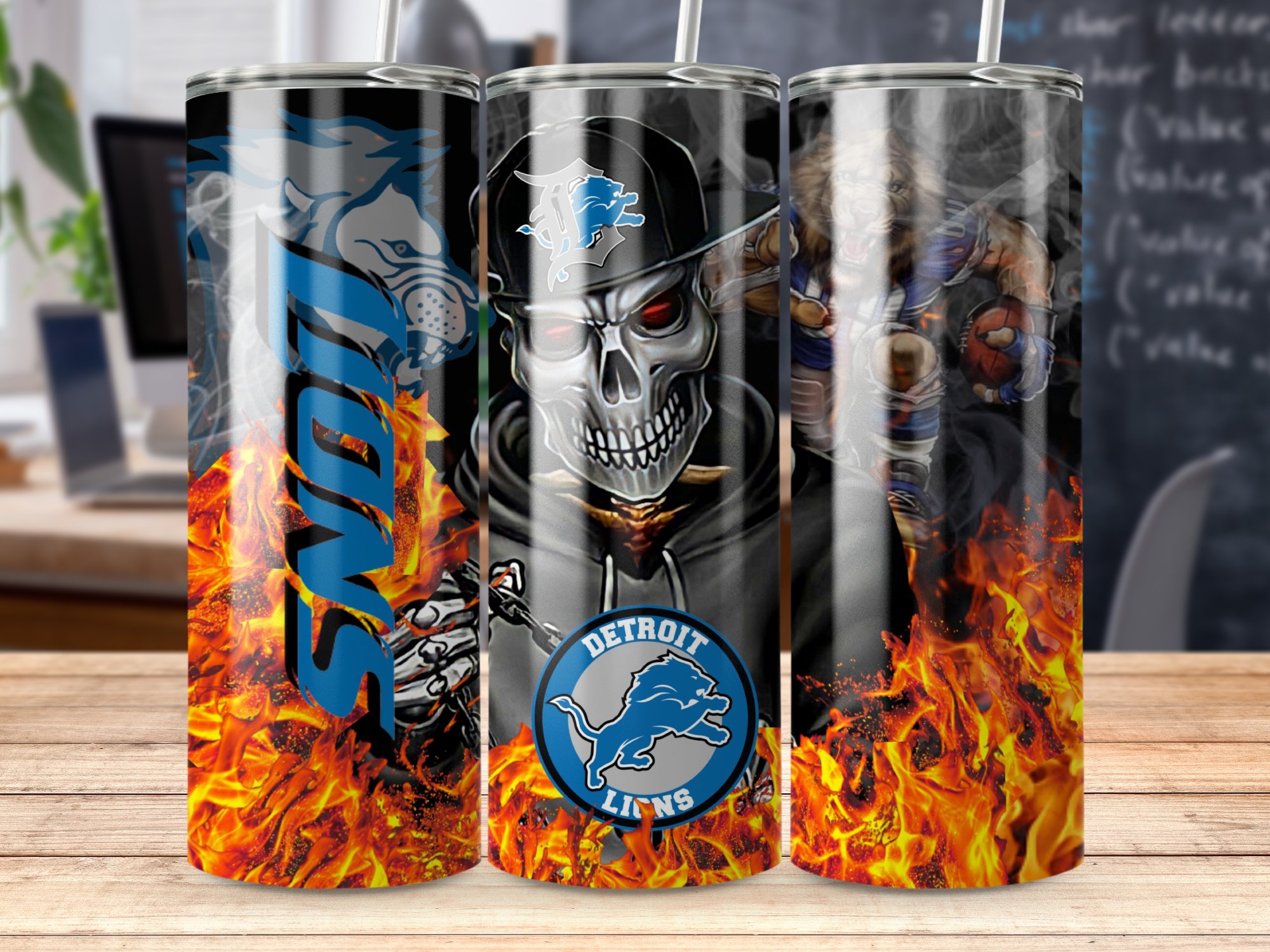 Detroit Lions Skull Tumbler, NFL Team Fan Gift, Football Themed Tumbler, Sports Lover Drinkware, Unique Detroit Collectible - Image 5