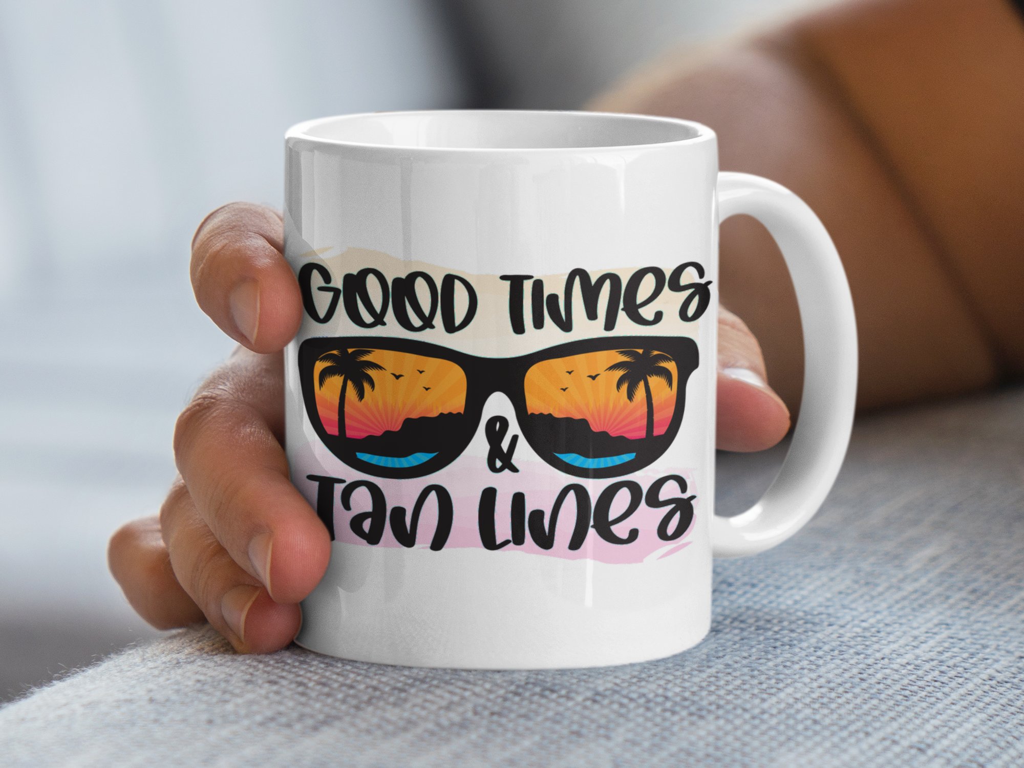 Good Times and Tan Lines Mug, Summer Beach Coffee Cup, Tropical Vibes Gift, Fun Vacation Mug, Colorful Sunset Design - Image 2