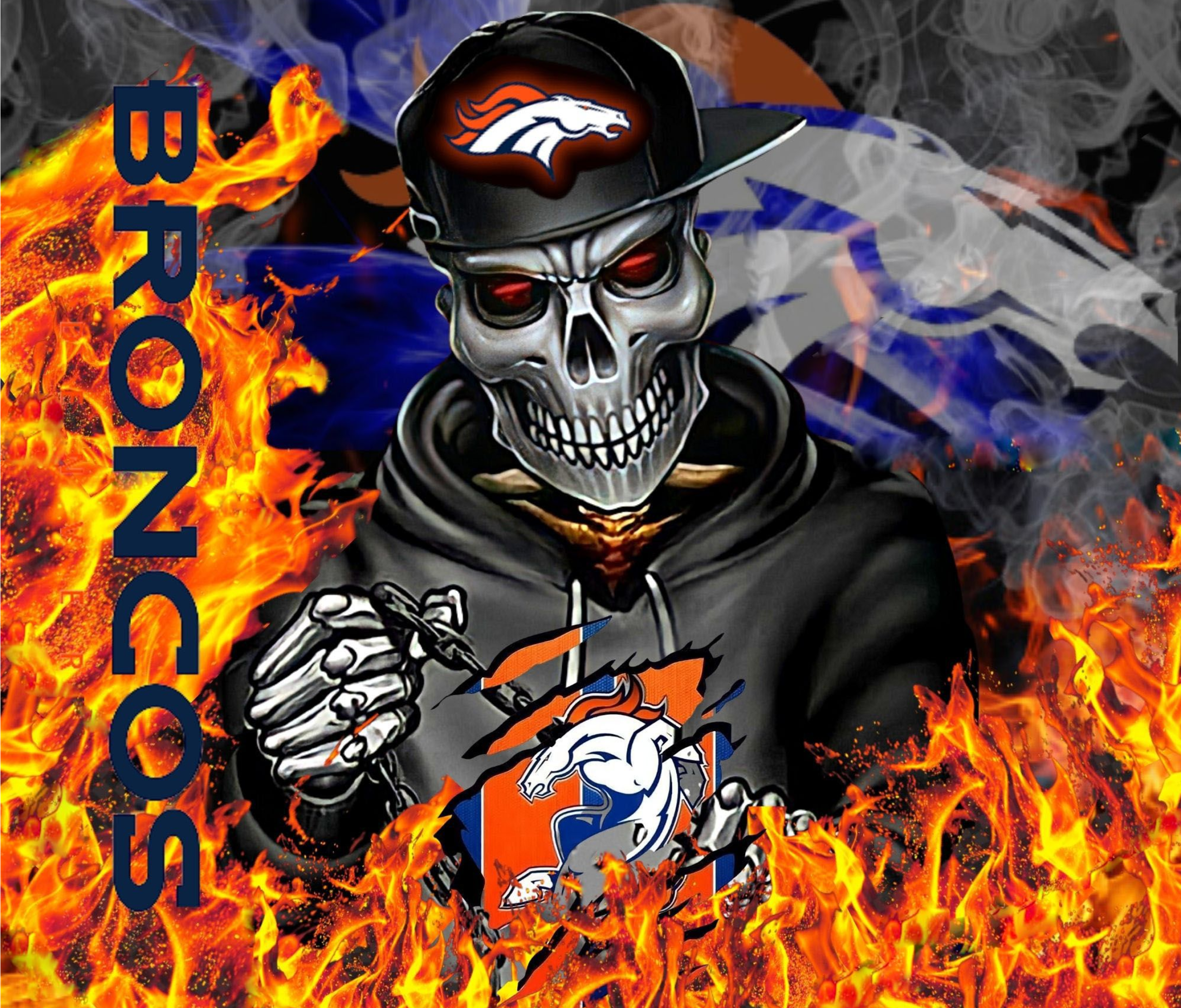 Broncos Skull Helmet Hoodie Design, Fire and Flames Background, Unique Tumbler Gift, Fans, Creative Art, Sports Enthusiast Gift - Image 5