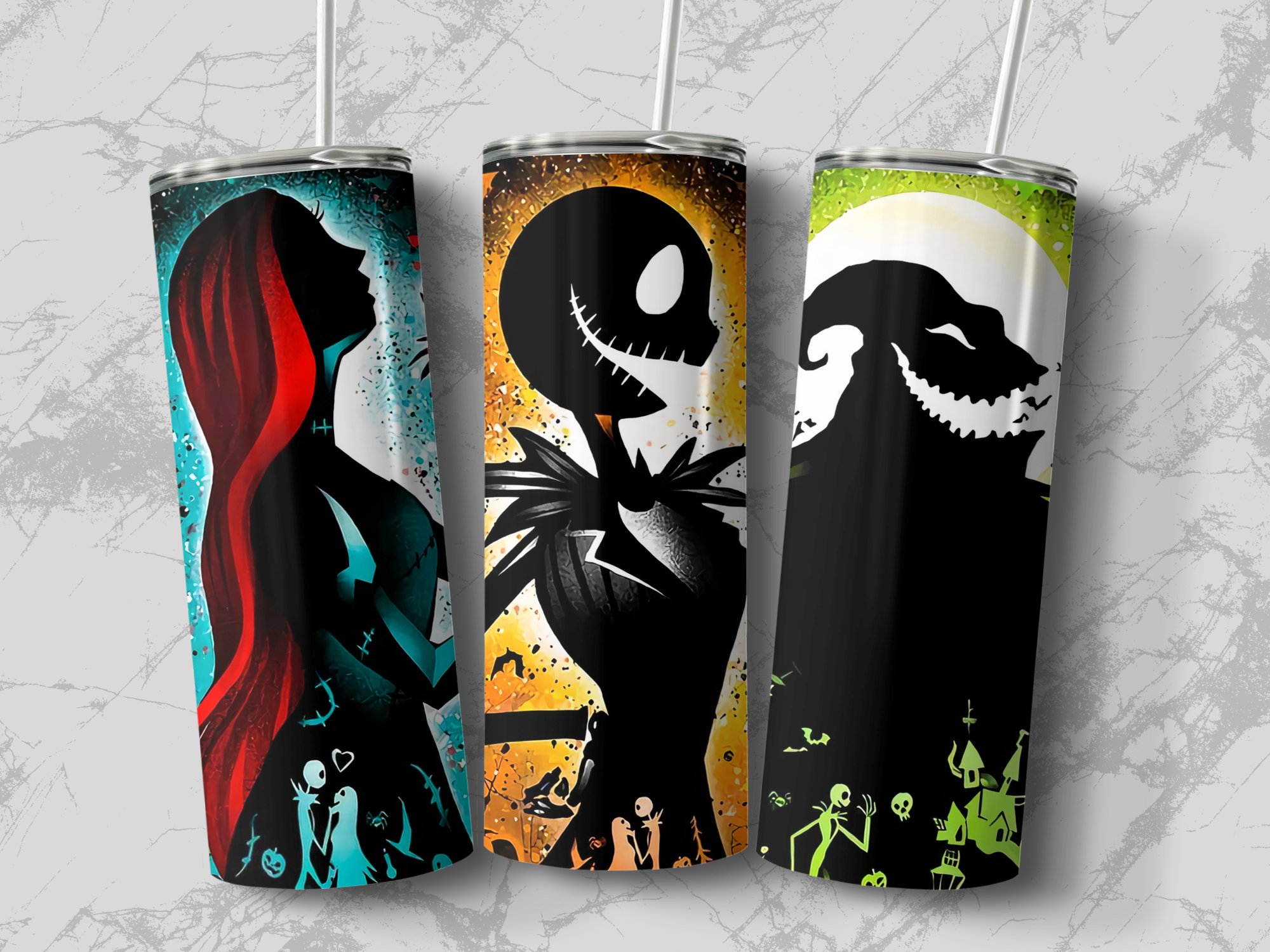 Halloween 20oz Skinny Tumbler, Spooky Character Art Tumbler, Horror Theme Drinkware, Unique Gifts, Vibrant Gothic Design, Holiday Tumbler - Image 2