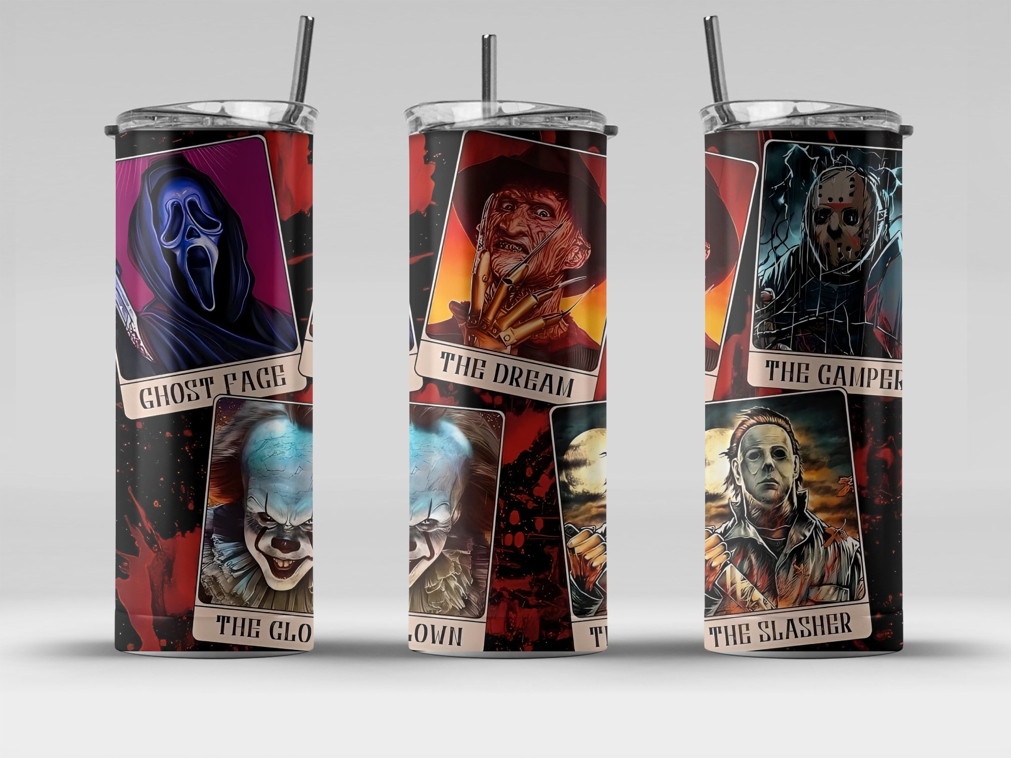 Ghost Face The Dream The Camper The Clown The Slasher Horror Skinny Tumbler, Halloween Characters 20oz Tumbler For Scary Movie Fans - Image 4