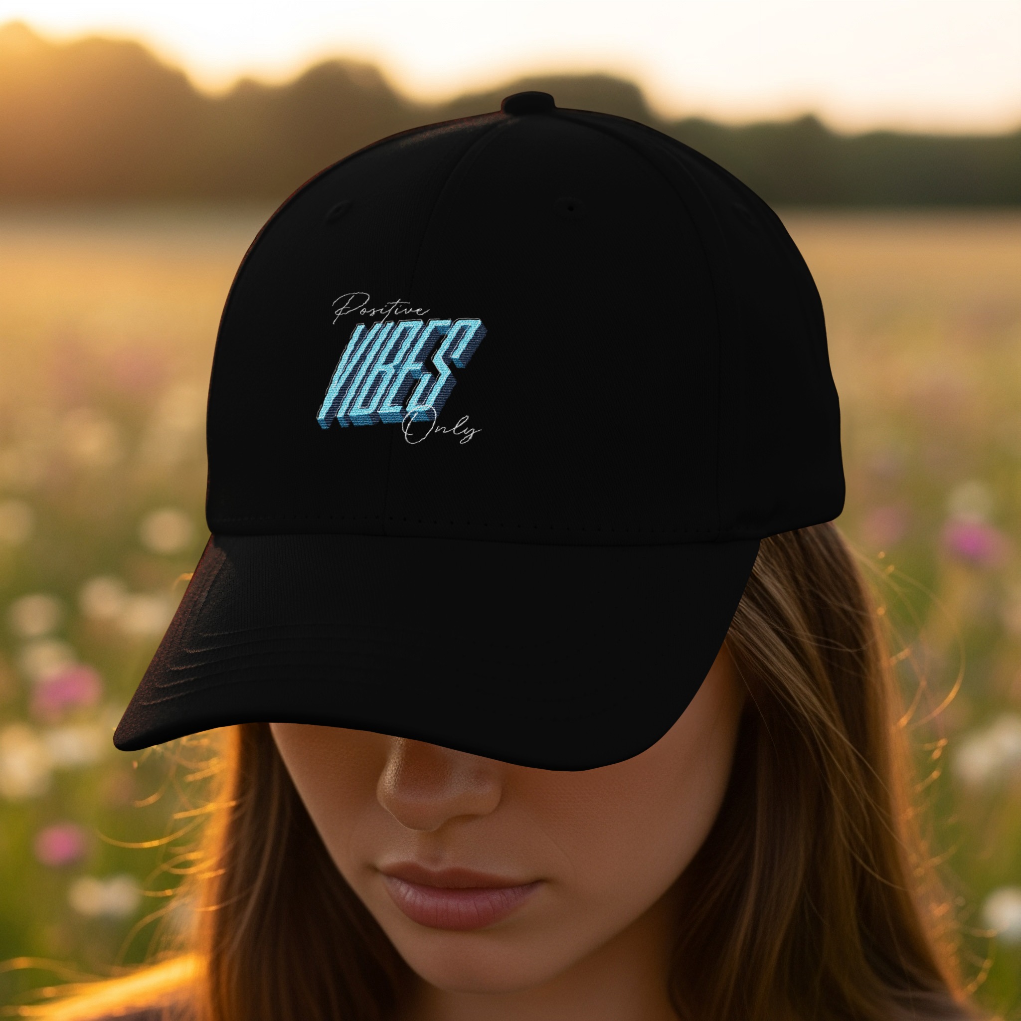 Positive Vibes Only Hat | Retro 3D Blue Design - Image 2