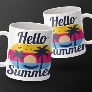 Hello Summer Mug, Tropical Palm Trees Design, Sunset Mug, Summer Vibes Coffee Cup, Perfect Summer Gift, Beach Themed Mug, Vacation Mug