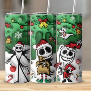 Nightmare Before Christmas Skinny Tumbler, Holiday Themed Tumbler, Christmas Gift, Jack Skellington and Friends, Festive Drinkware