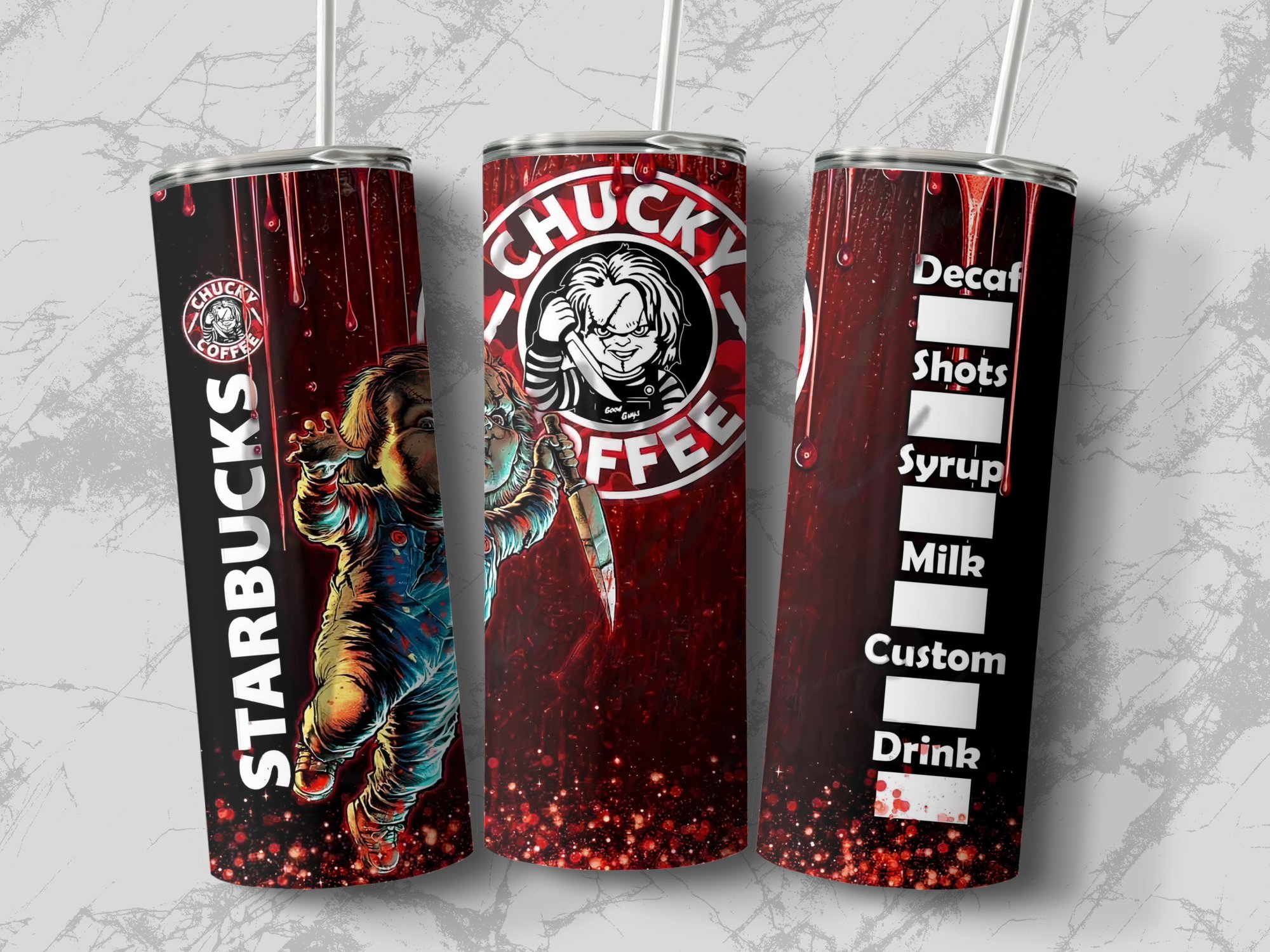 Chucky Coffee 20oz Skinny Tumbler, Horror Movie Inspired Tumbler, Scary Movie Tumbler, Halloween Gift, Horror Fan Gift, Coffee Lover Gift - Image 2