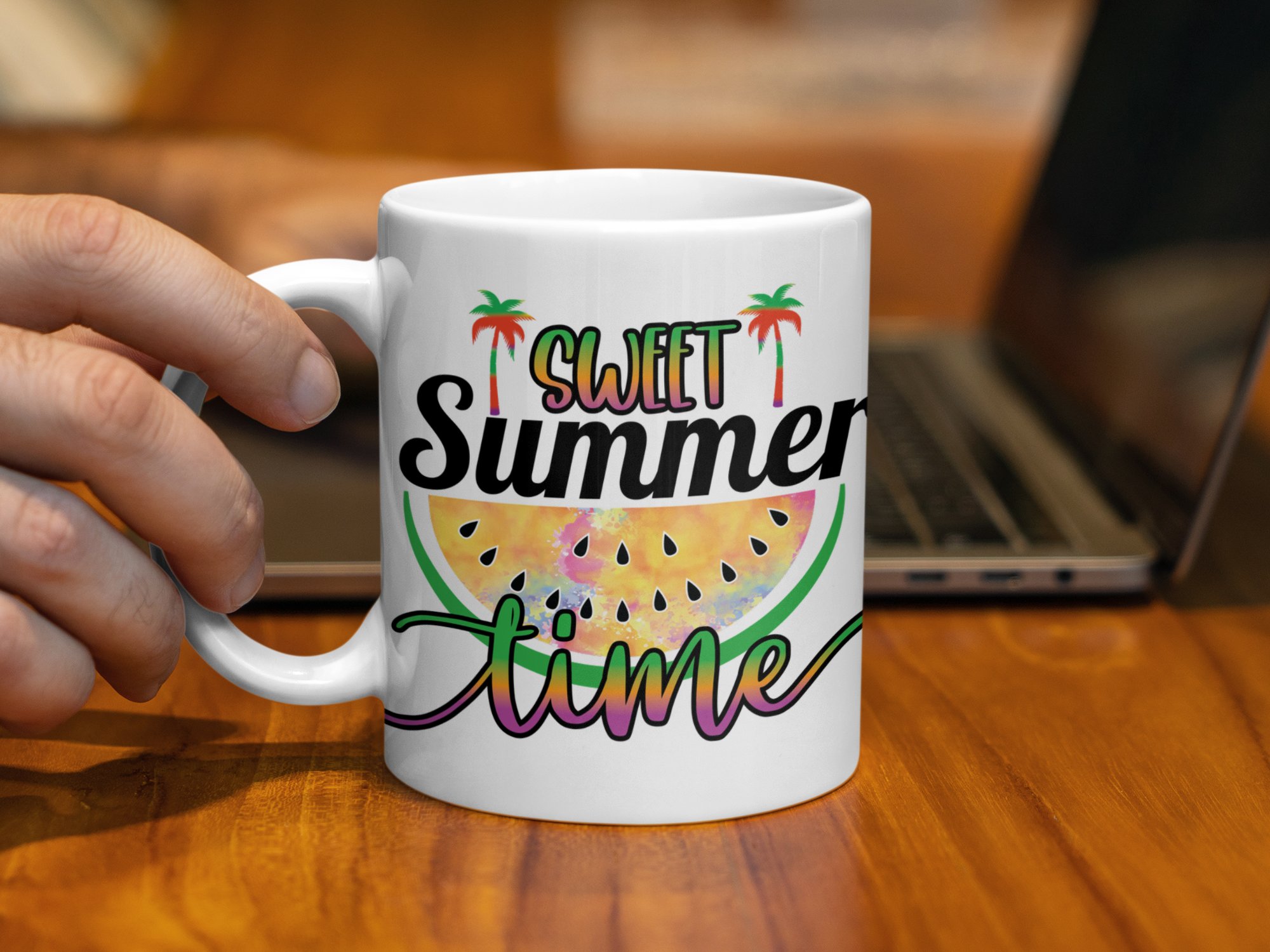 Sweet Summer Time Mug, Cute Summer Mug, Watermelon Design Mug, Fun Beach Mug, Colorful Summer Coffee Cup, Summer Vibes Mug - Image 3
