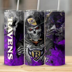 Ravens Football Team Design, Smoky Purple and Black Theme, Unique Sports Fan Gift, Trendy Tumbler for Tailgates