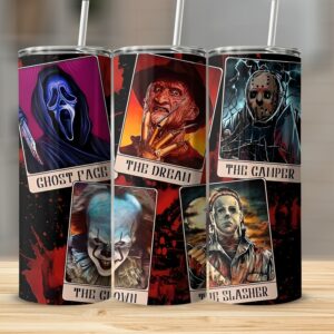 Ghost Face The Dream The Camper The Clown The Slasher Horror Skinny Tumbler, Halloween Characters 20oz Tumbler For Scary Movie Fans