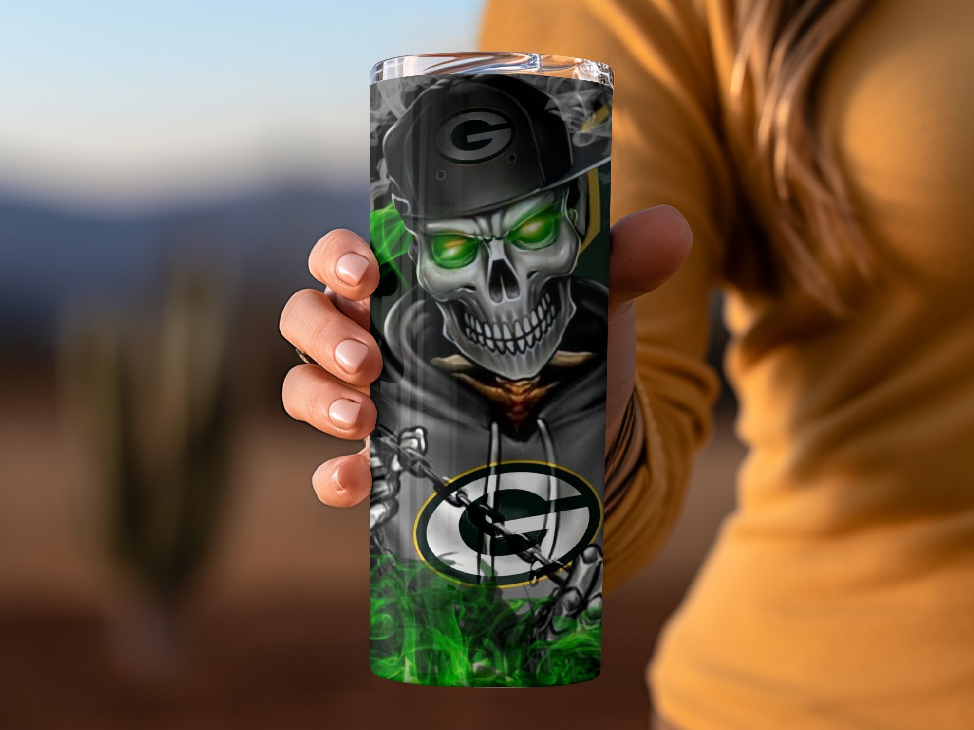 Green Bay Packers Skeleton Skull Graphic, Halloween Theme, Sports Fan Gift, Creepy Skull Tumbler, Eerie Design, Unique Gift Idea - Image 3