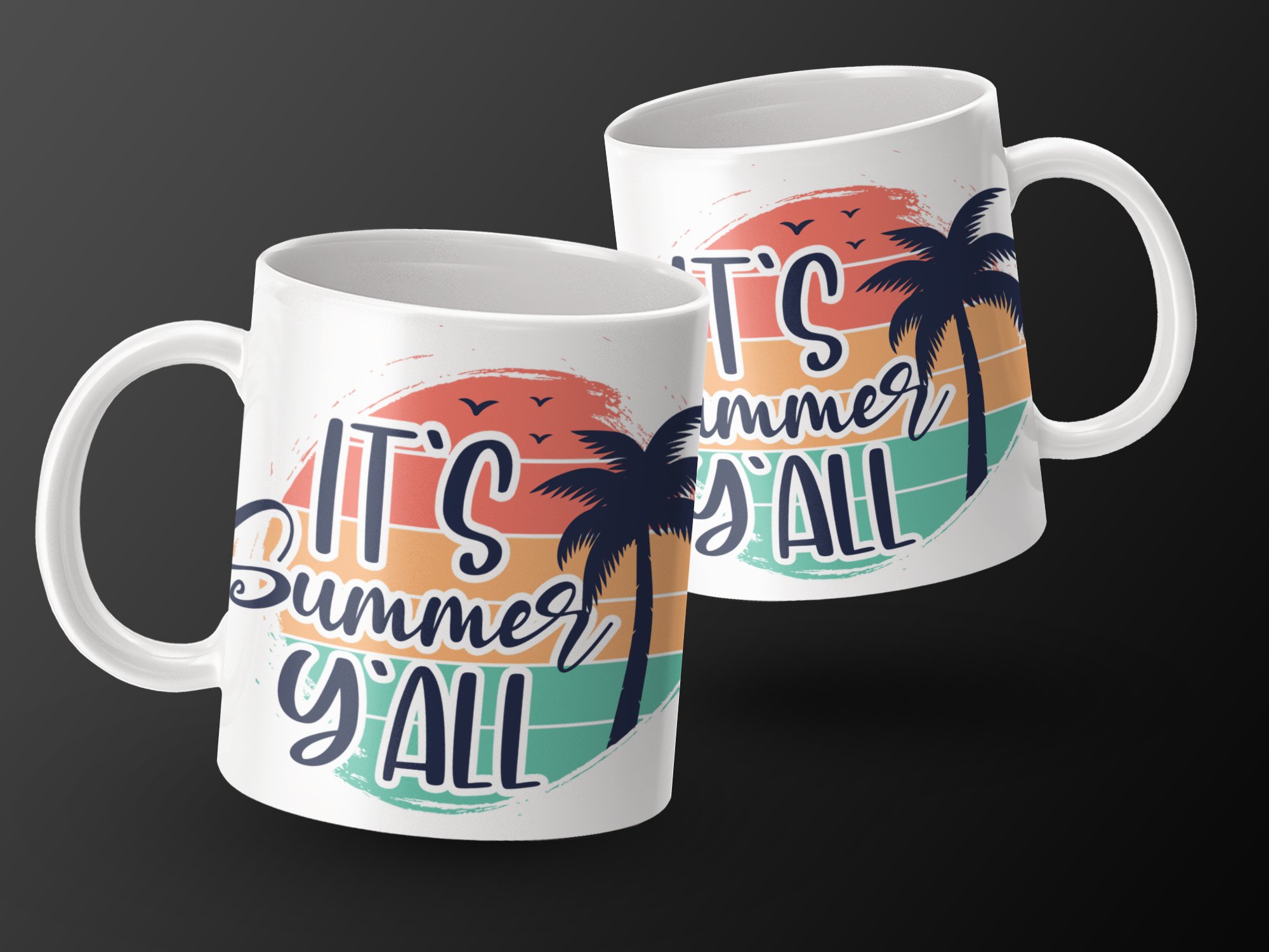 It's Summer Y'all Mug, Retro Palm Tree Mug, Summer Vibes Mug, Tropical Coffee Mug, Beach Lover Gift, Vacation Travel Mug, Fun Mug