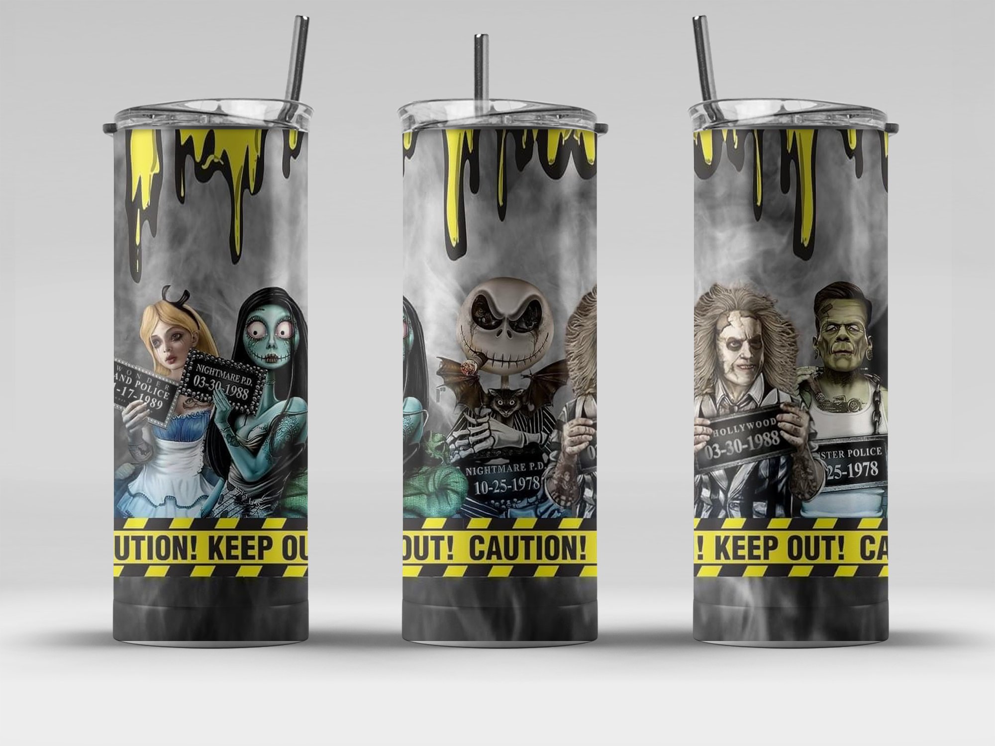 Halloween Movie Character Tumbler, 20oz Skinny Tumbler, Scary Character Tumbler, Personalized Gift, Caution Keep Out Tumbler - Image 4