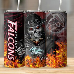 ATL Falcons Skeletal Fan Tumbler, Fire Skull Atlanta Tumbler, Cool ATL Cup, Halloween Inspired Tumbler, Flaming Fanatics Drinkware Gift